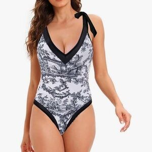 Women’s One Piece Swimsuit with Matching Wrap Skirt Size L-XL
